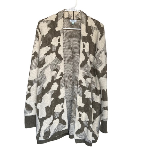 Susina Sweaters - SUSINA Olive Camo print Jacquard Cardigan